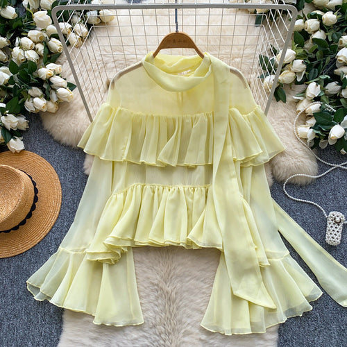 French-style Soft-chic Ruffled Chiffon Blouse for Elegance