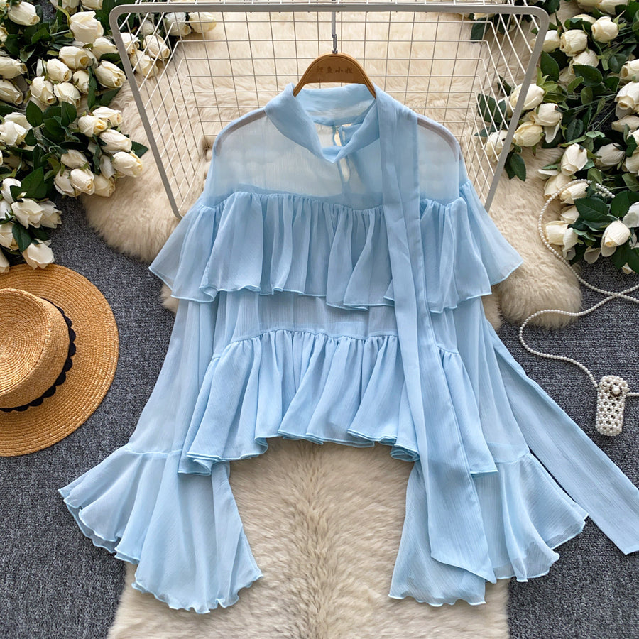 French-style Soft-chic Ruffled Chiffon Blouse for Elegance