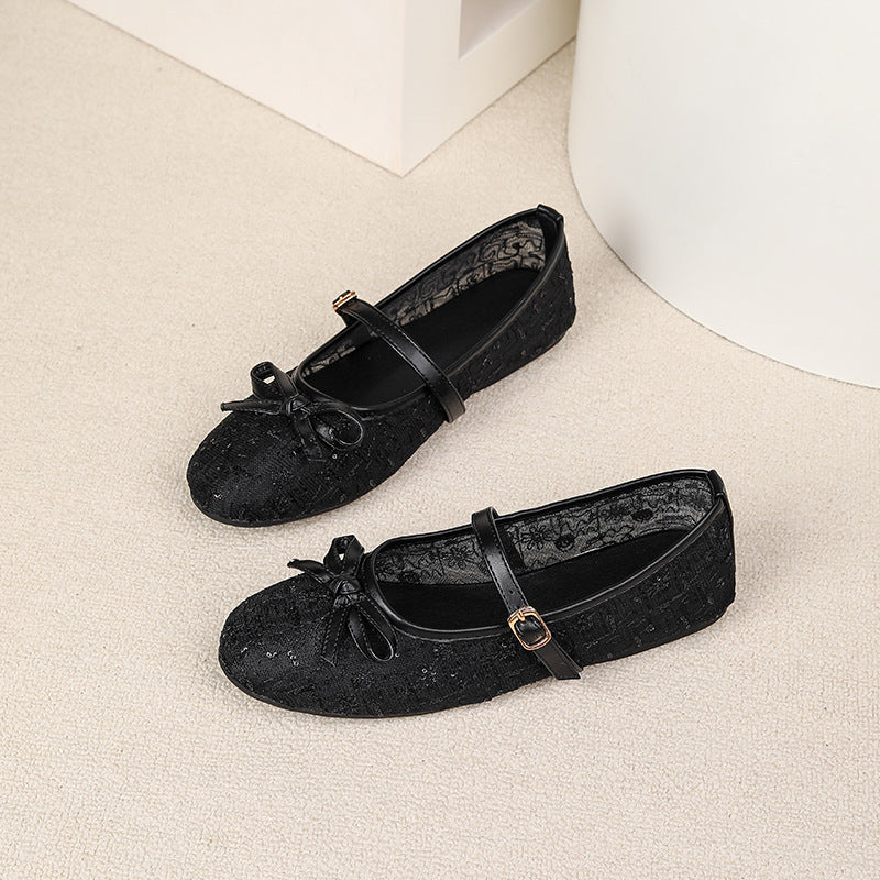 Womens Embroidered Mesh Mary Jane Flat Shoes - Stylish & Comfortable