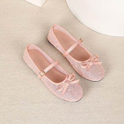 Womens Embroidered Mesh Mary Jane Flat Shoes - Stylish & Comfortable