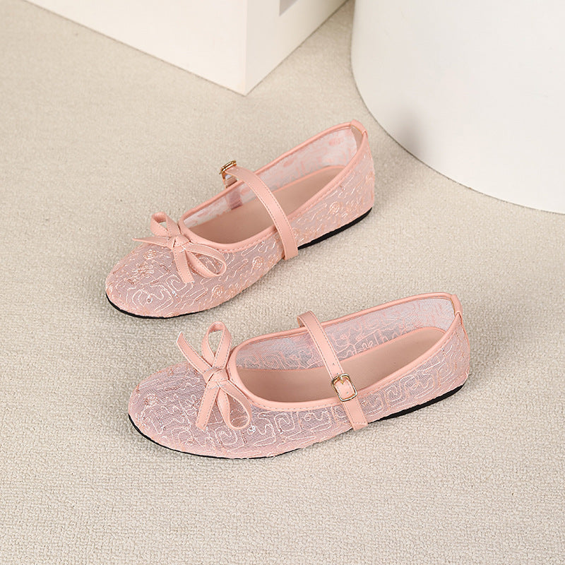 Womens Embroidered Mesh Mary Jane Flat Shoes - Stylish & Comfortable