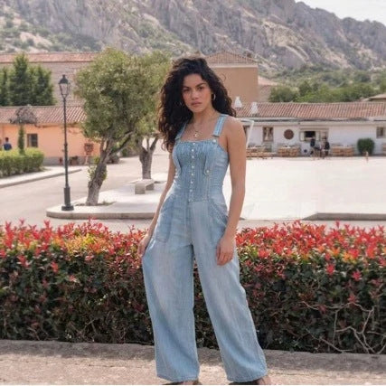 Blue Sexy Buttoned Denim Long Dress for Effortless Style