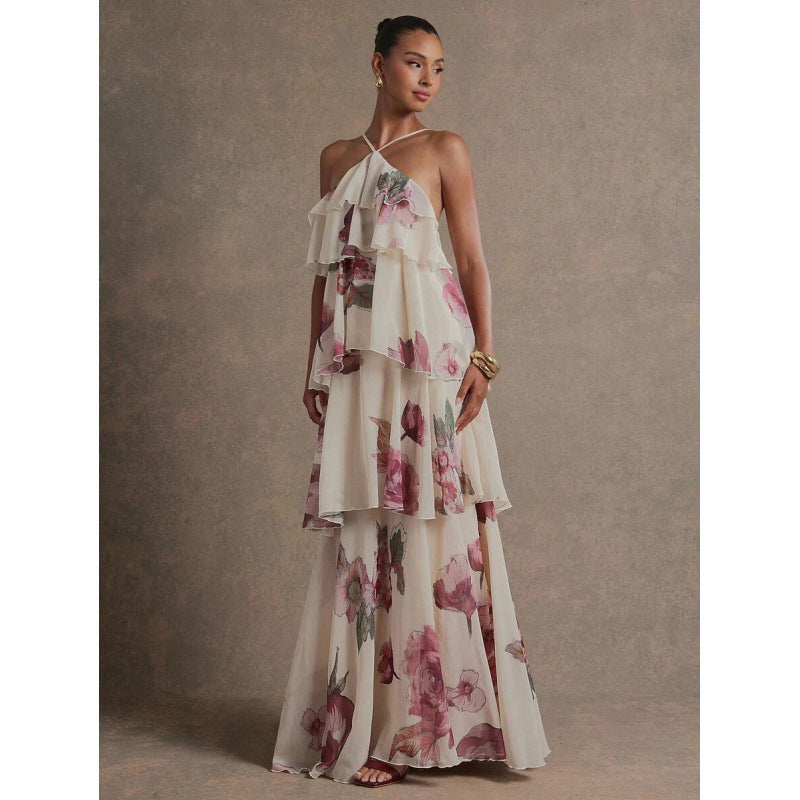 Womens Sexy Halter-Neck Chiffon Dress for Elegant Nights