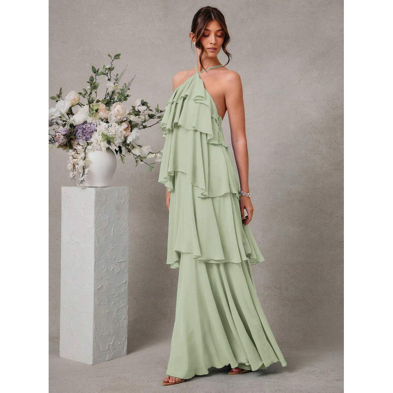 Womens Sexy Halter-Neck Chiffon Dress for Elegant Nights