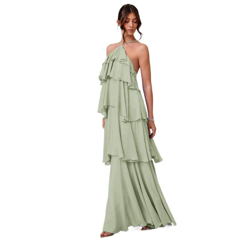 Womens Sexy Halter-Neck Chiffon Dress for Elegant Nights