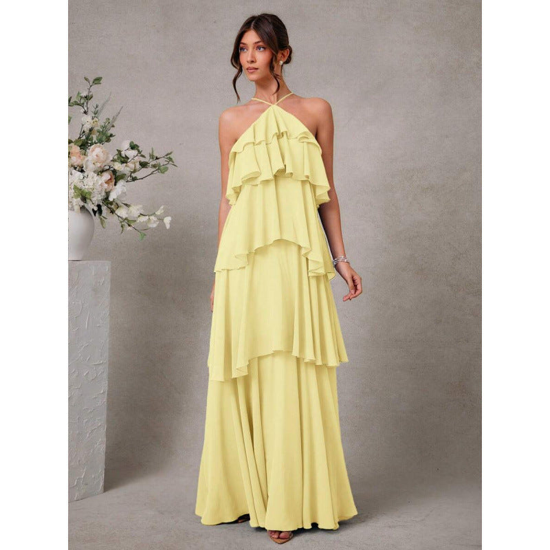 Womens Sexy Halter-Neck Chiffon Dress for Elegant Nights