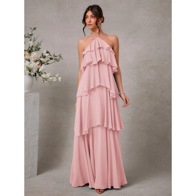 Womens Sexy Halter-Neck Chiffon Dress for Elegant Nights