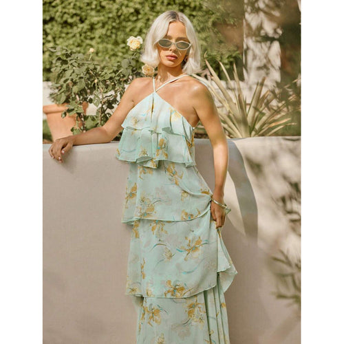 Womens Sexy Halter-Neck Chiffon Dress for Elegant Nights