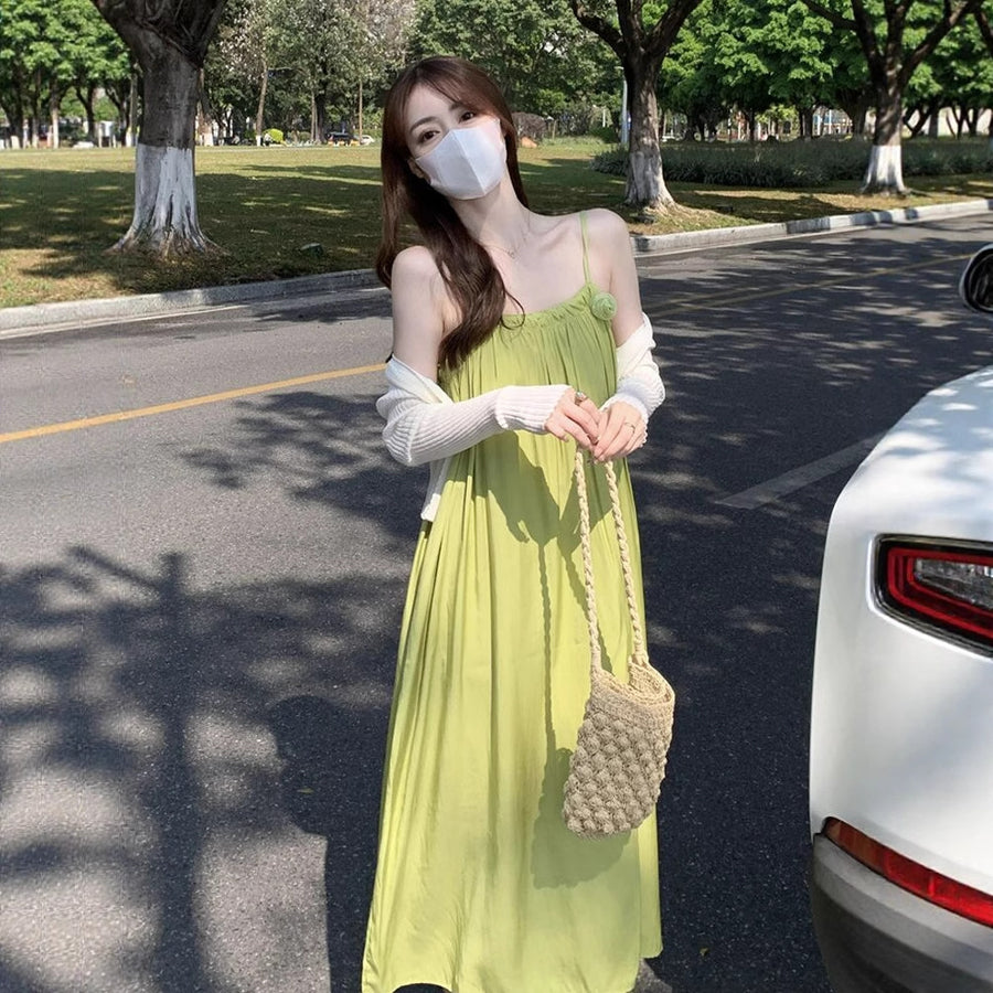 New Gentle-Style Loose-Fitting Casual Solid-Color Dress