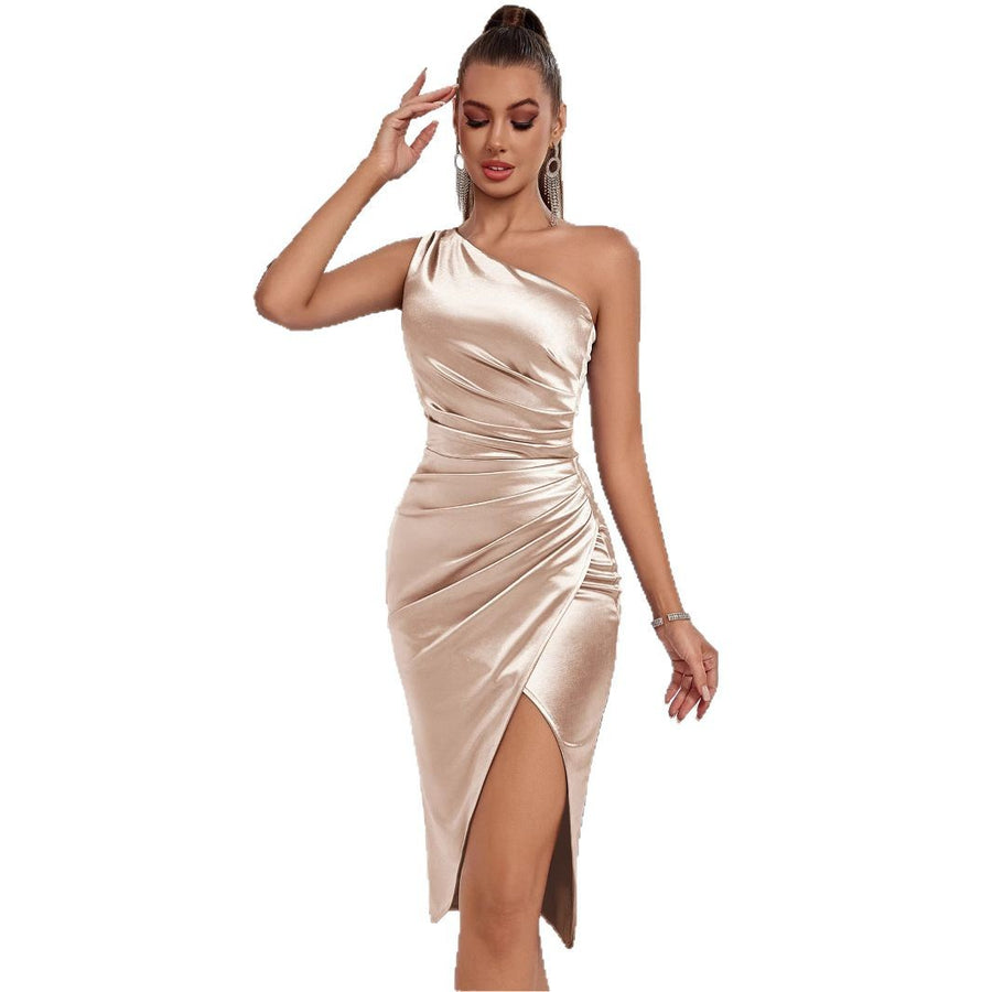 One-Shoulder Irregularly Pleated Bridesmaid Dress