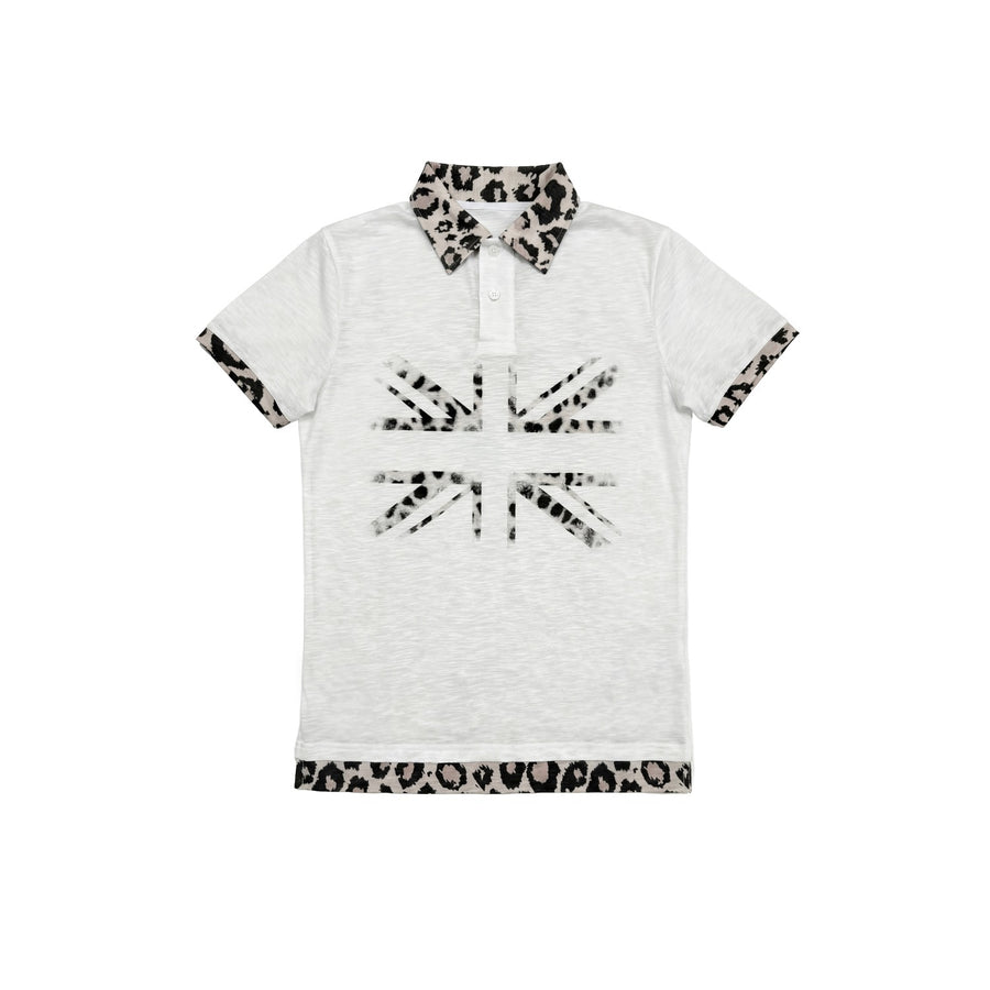 Fashionable Union Jack Leopard-Print Polo Shirt - Two Piece Set