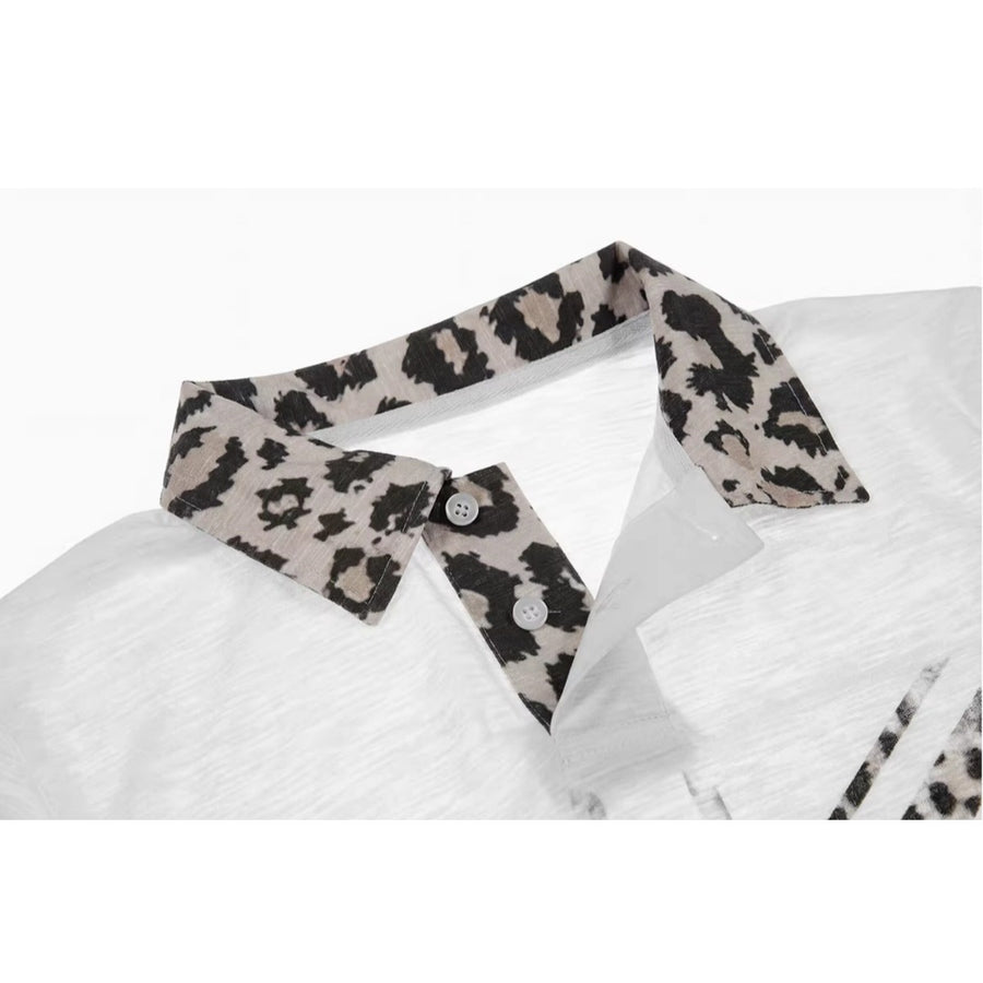 Fashionable Union Jack Leopard-Print Polo Shirt - Two Piece Set