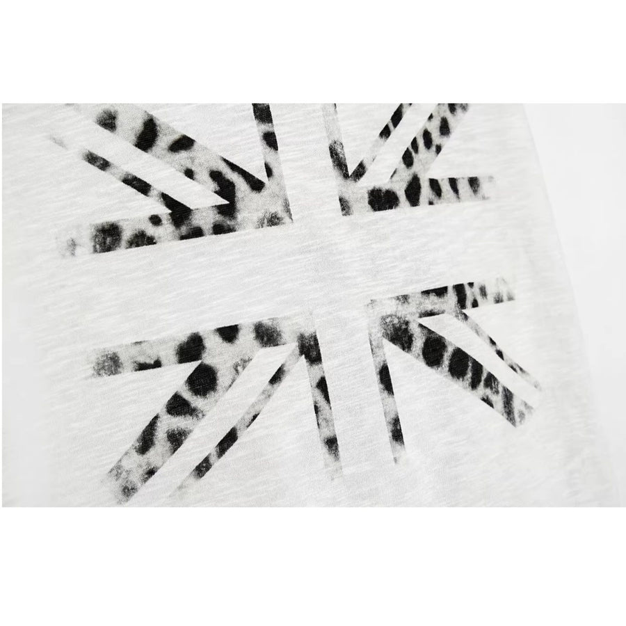 Fashionable Union Jack Leopard-Print Polo Shirt - Two Piece Set