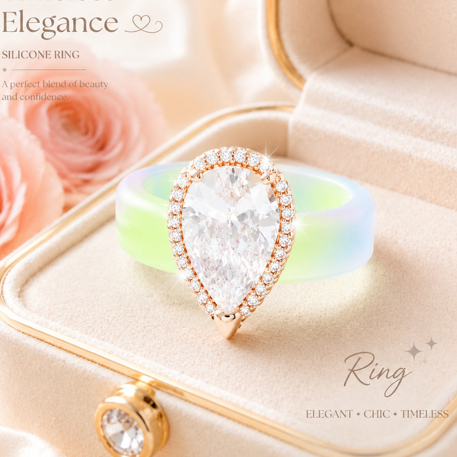 Silicone-inlaid Water-drop-shaped Zircon Ring for Elegance