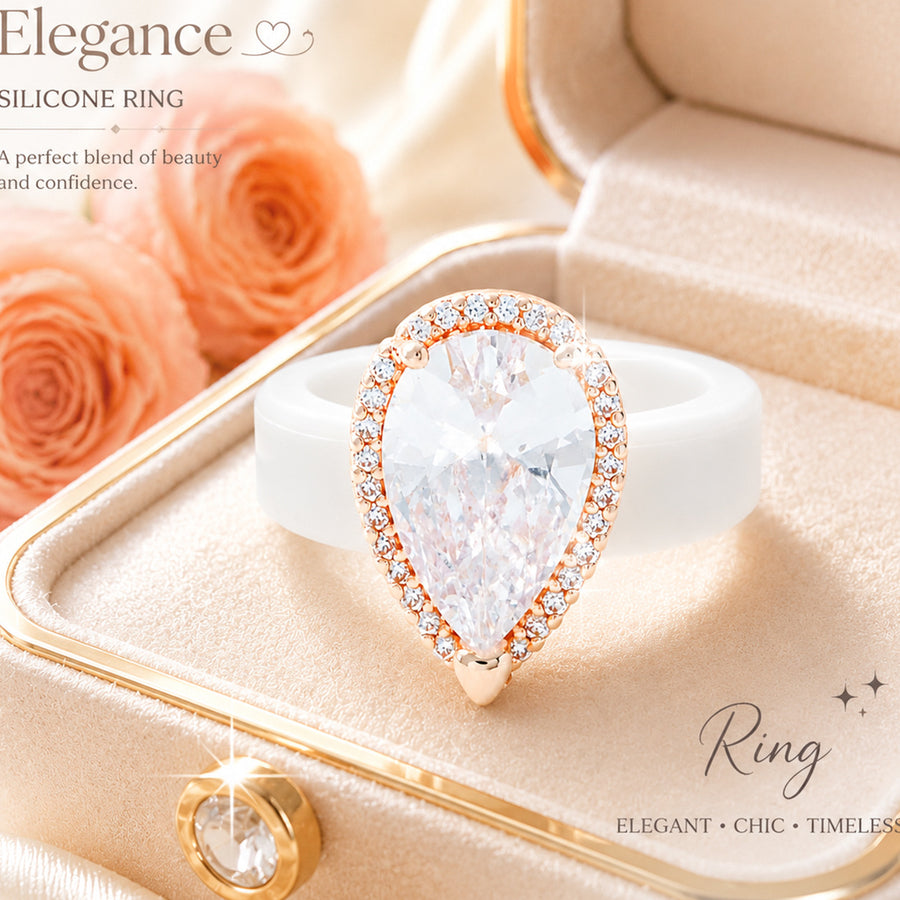 Silicone-inlaid Water-drop-shaped Zircon Ring for Elegance