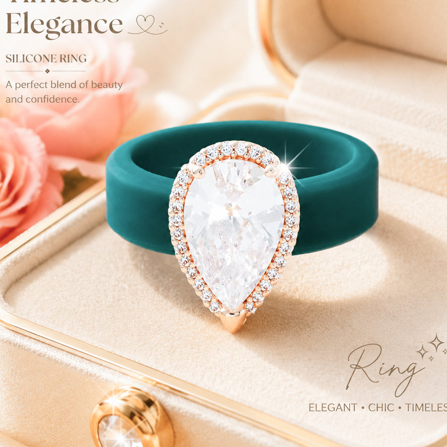 Silicone-inlaid Water-drop-shaped Zircon Ring for Elegance