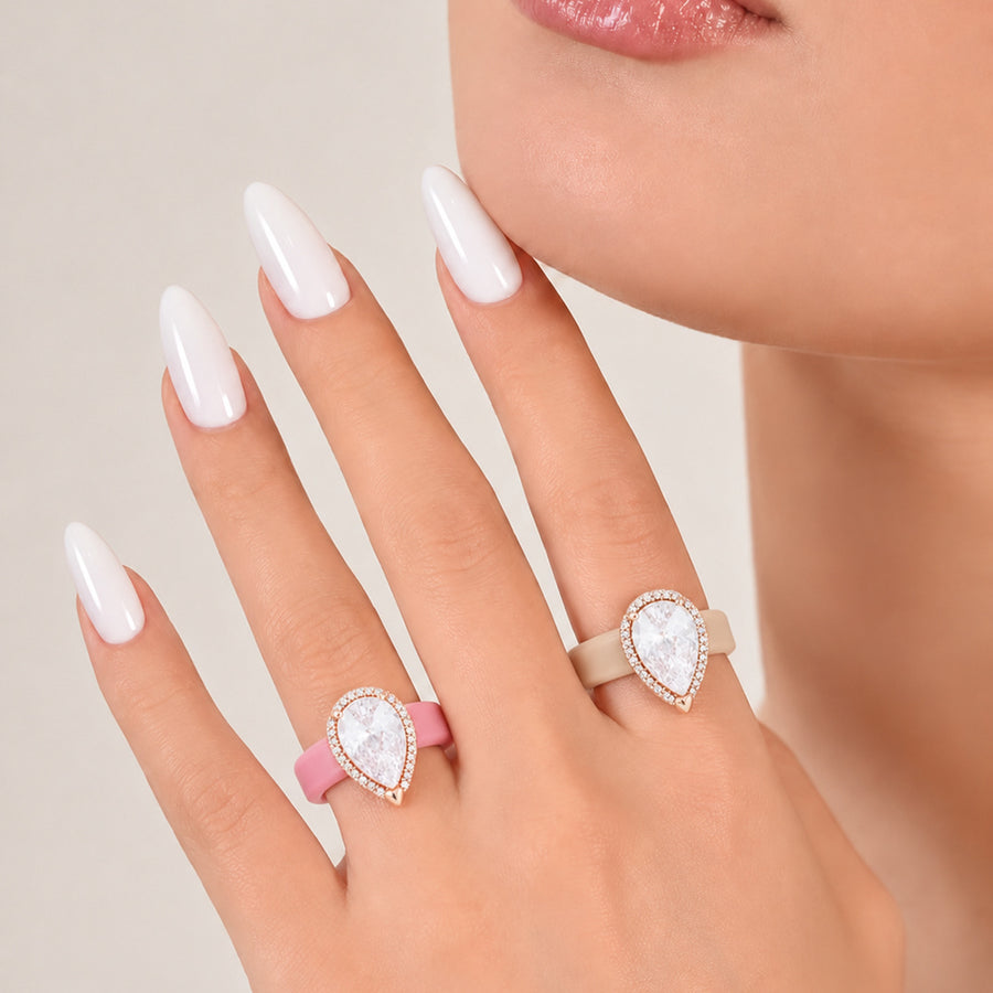Silicone-inlaid Water-drop-shaped Zircon Ring for Elegance