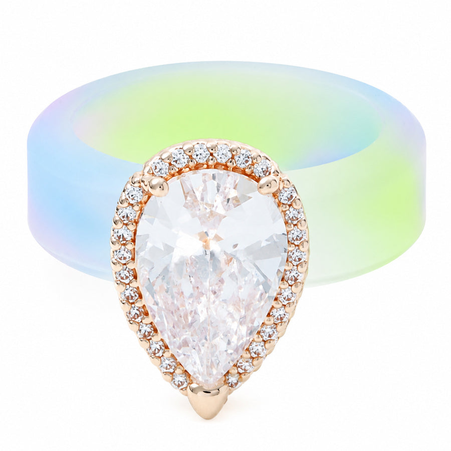 Silicone-inlaid Water-drop-shaped Zircon Ring for Elegance