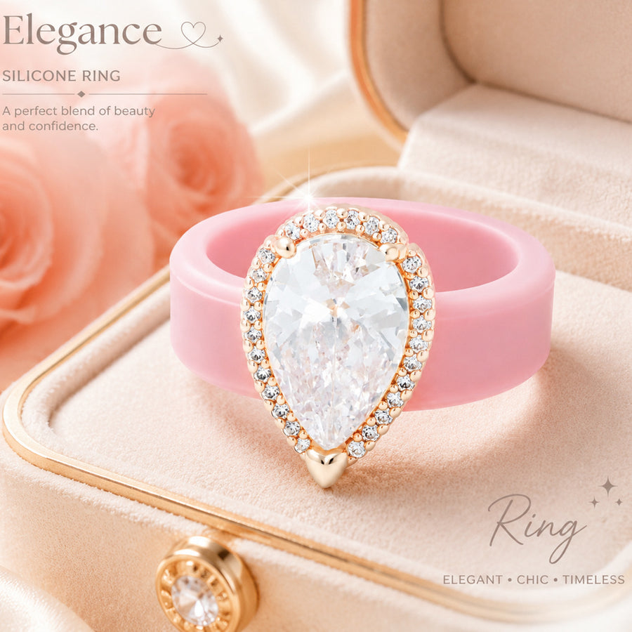 Silicone-inlaid Water-drop-shaped Zircon Ring for Elegance