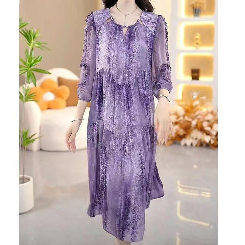 Flattering and Youthful Net-Style Solid-Color Dress