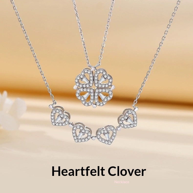 925 Sterling Silver Four-Leaf Clover Necklace - Two Piece Set