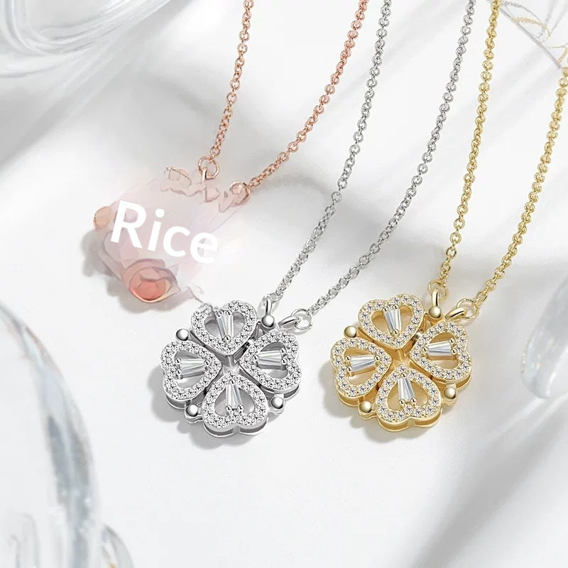 925 Sterling Silver Four-Leaf Clover Necklace - Two Piece Set