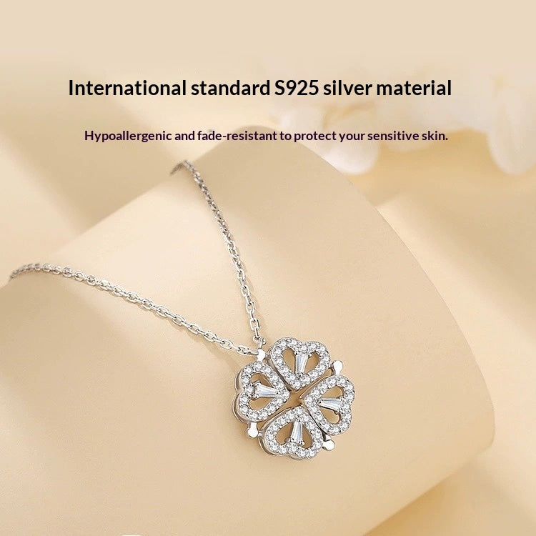 925 Sterling Silver Four-Leaf Clover Necklace - Two Piece Set