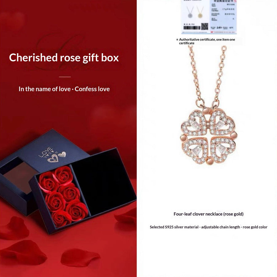 925 Sterling Silver Four-Leaf Clover Necklace - Two Piece Set