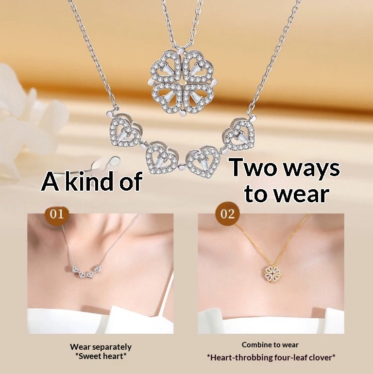 925 Sterling Silver Four-Leaf Clover Necklace - Two Piece Set