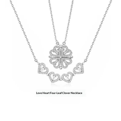 925 Sterling Silver Four-Leaf Clover Necklace - Two Piece Set