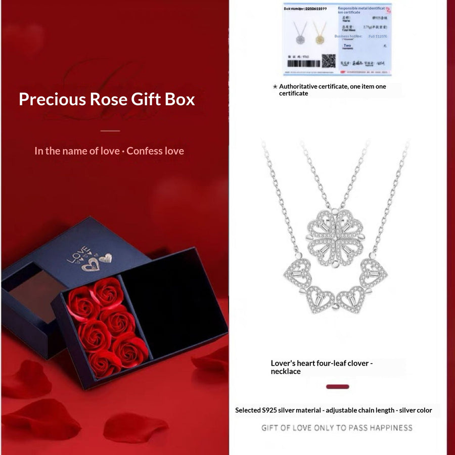 925 Sterling Silver Four-Leaf Clover Necklace - Two Piece Set