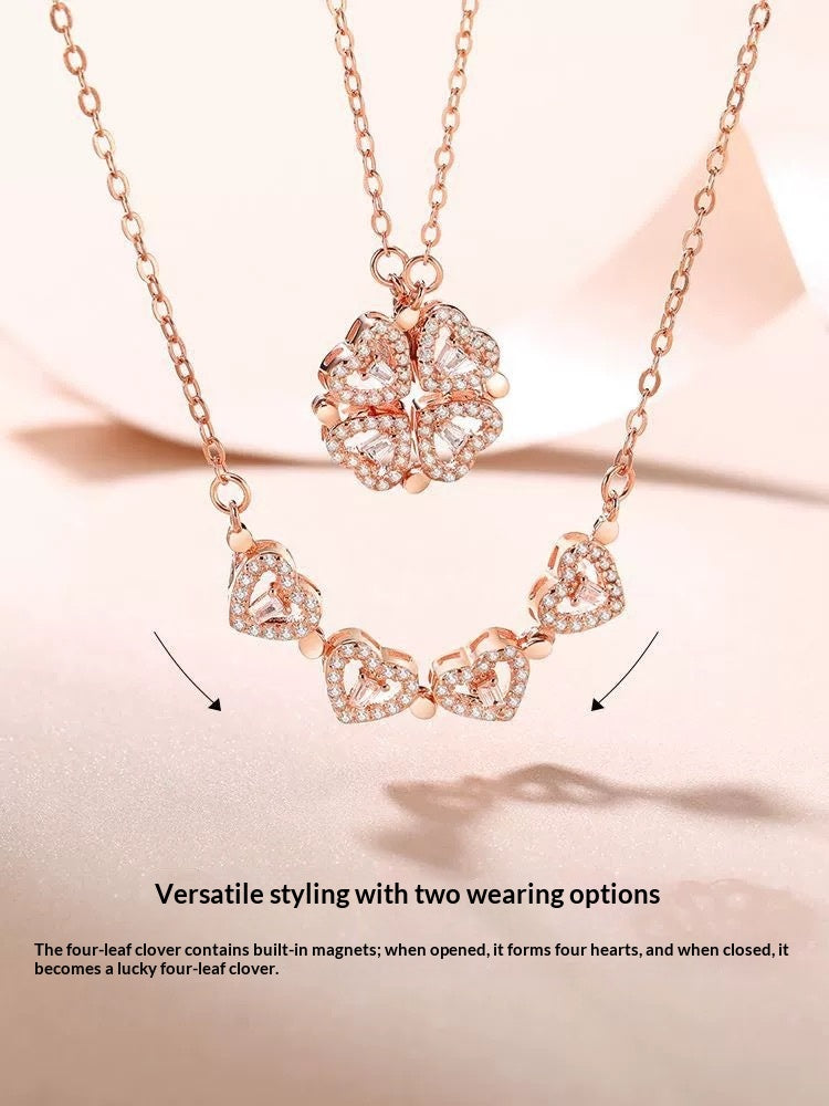 925 Sterling Silver Four-Leaf Clover Necklace - Two Piece Set