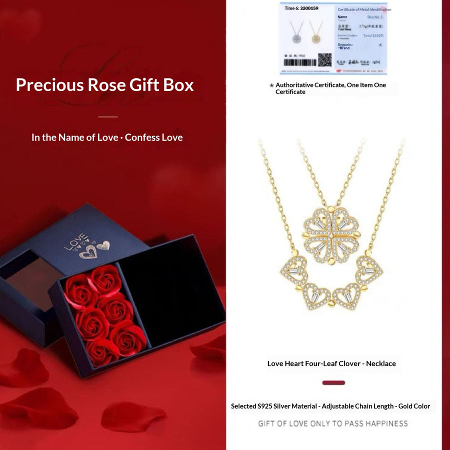 925 Sterling Silver Four-Leaf Clover Necklace - Two Piece Set