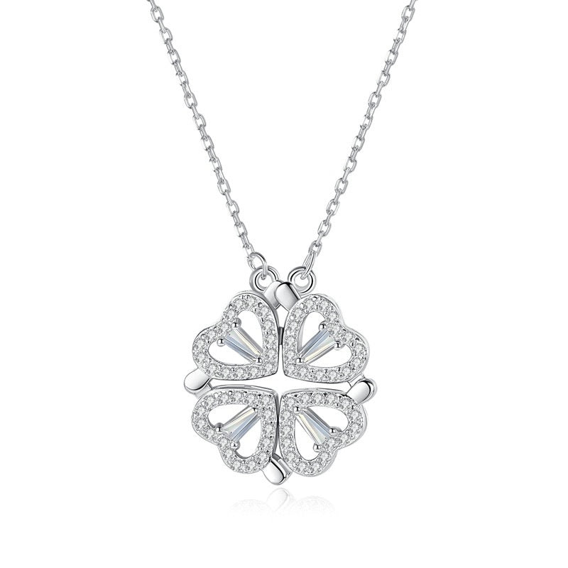 925 Sterling Silver Four-Leaf Clover Necklace - Two Piece Set