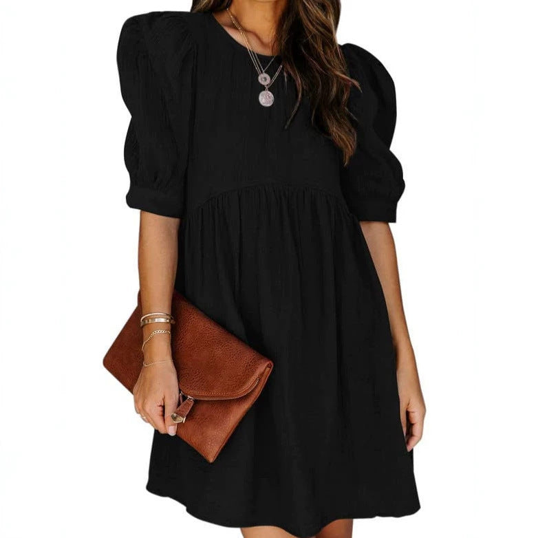 Stylish A-line Maxi Dress with Three-quarter Sleeves