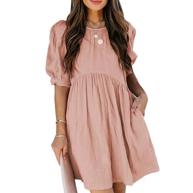 Stylish A-line Maxi Dress with Three-quarter Sleeves