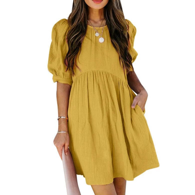 Stylish A-line Maxi Dress with Three-quarter Sleeves