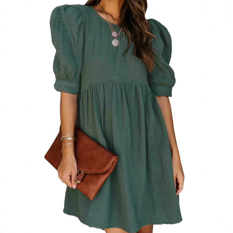 Stylish A-line Maxi Dress with Three-quarter Sleeves