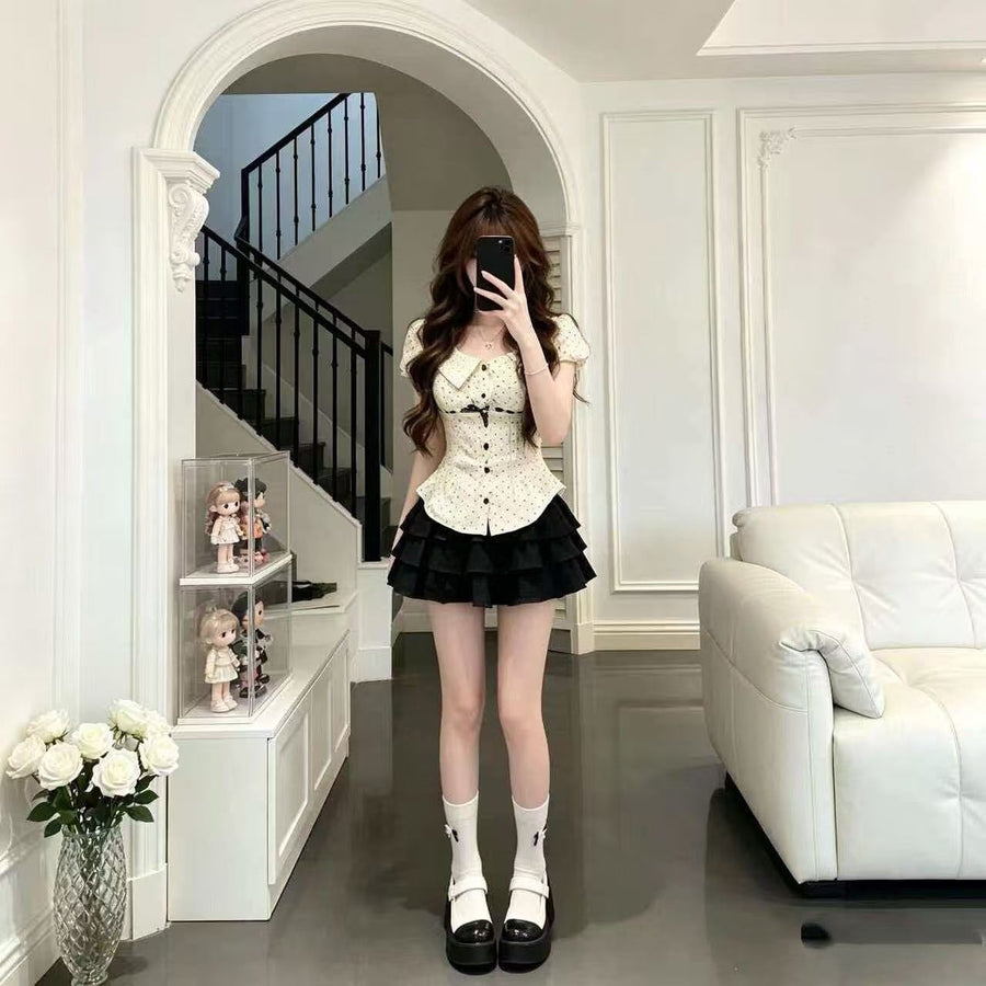 Button-front Top and Summer Dress Two-piece Set for Women