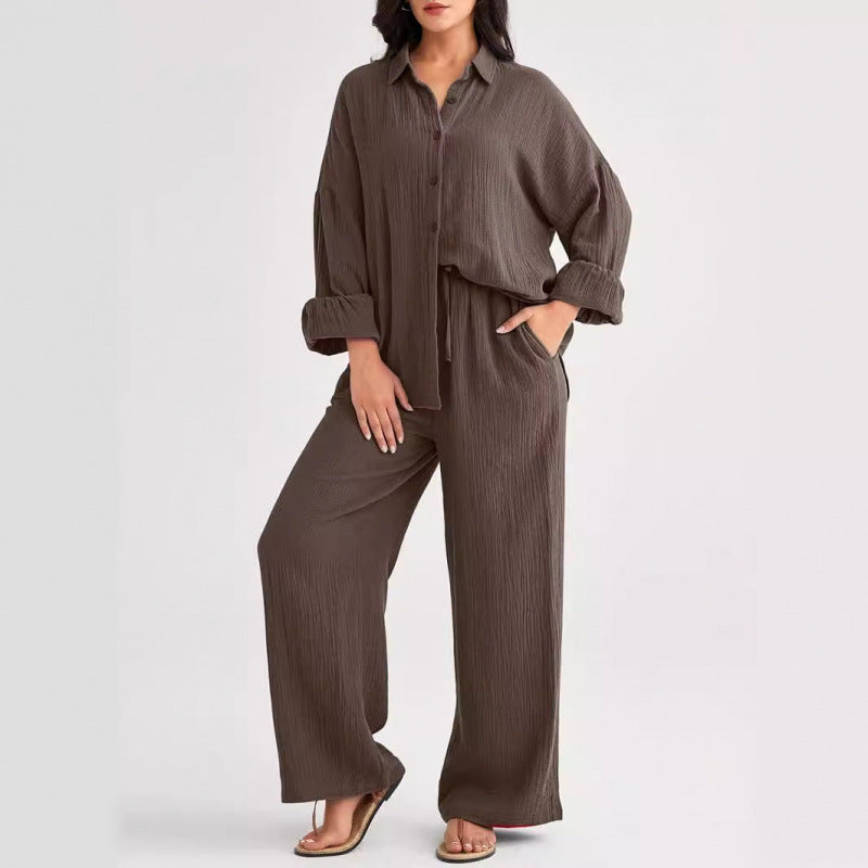 Womens Casual Top And Wide-leg Pants Two-piece Set