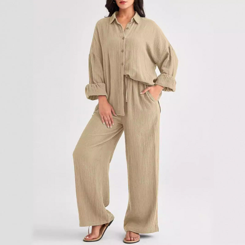 Womens Casual Top And Wide-leg Pants Two-piece Set
