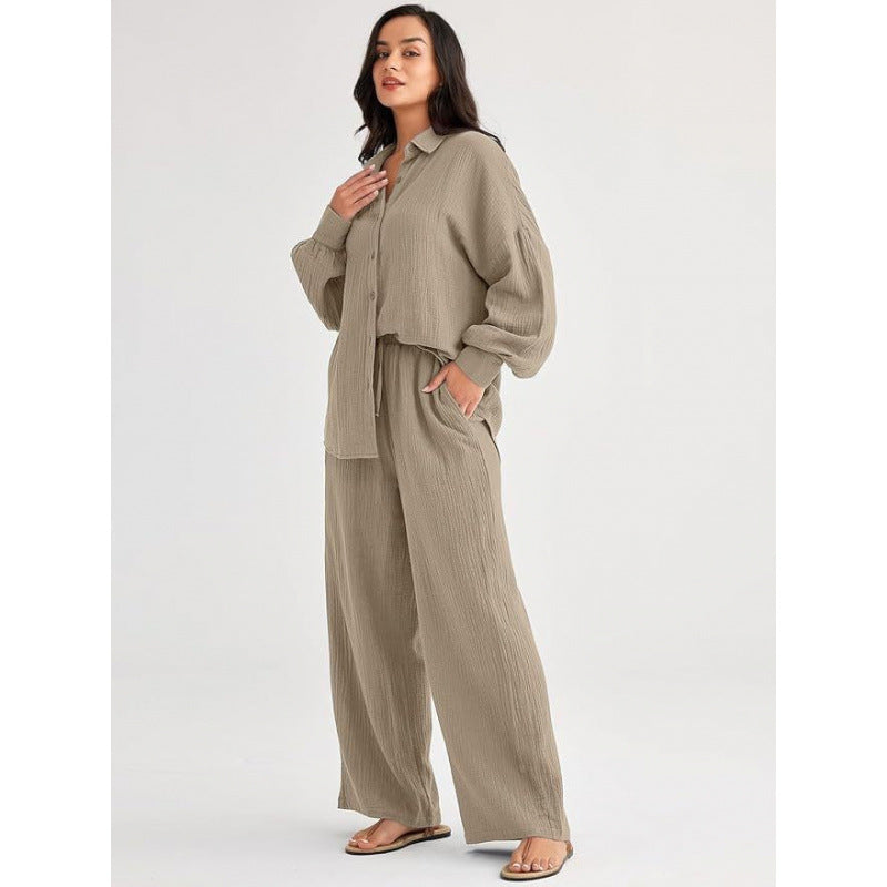 Womens Casual Top And Wide-leg Pants Two-piece Set