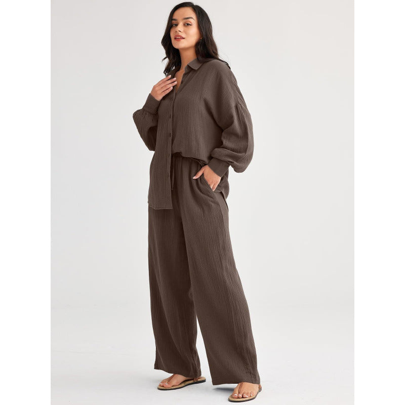 Womens Casual Top And Wide-leg Pants Two-piece Set