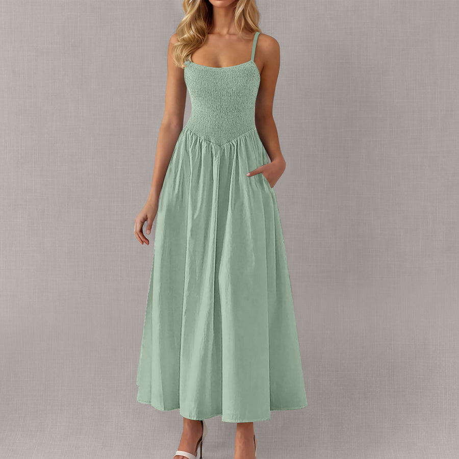 Adjustable-strap Ruffled-straps Pocket Dress for Ladies
