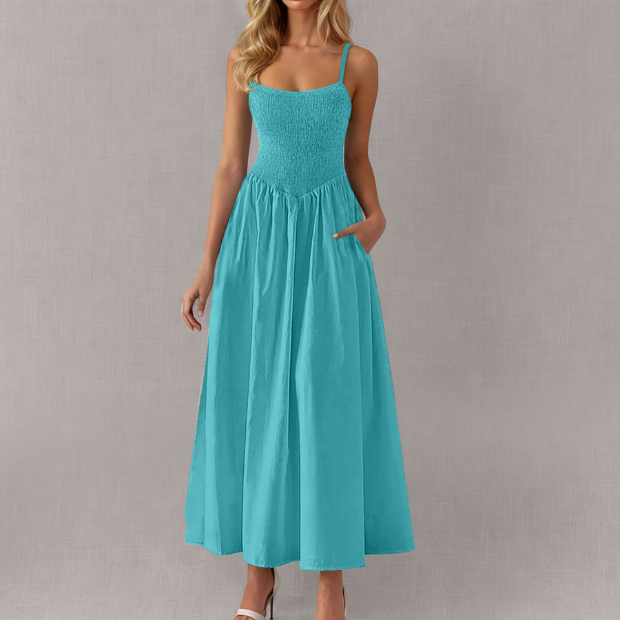 Adjustable-strap Ruffled-straps Pocket Dress for Ladies