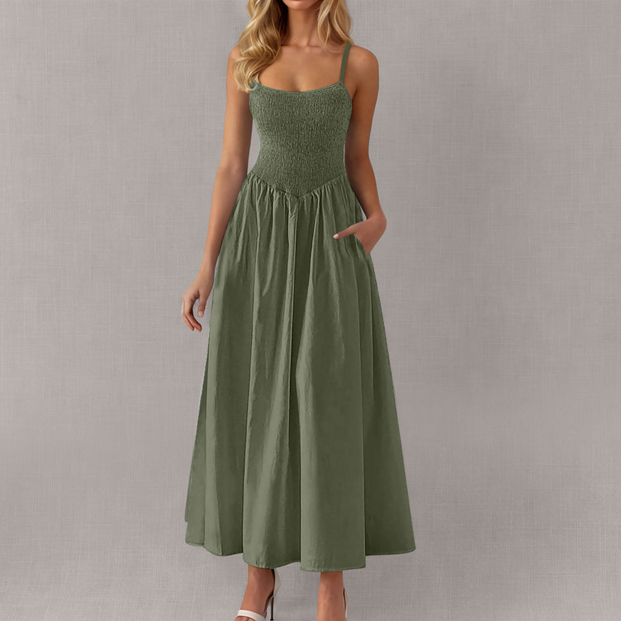 Adjustable-strap Ruffled-straps Pocket Dress for Ladies