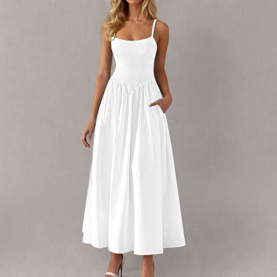 Adjustable-strap Ruffled-straps Pocket Dress for Ladies