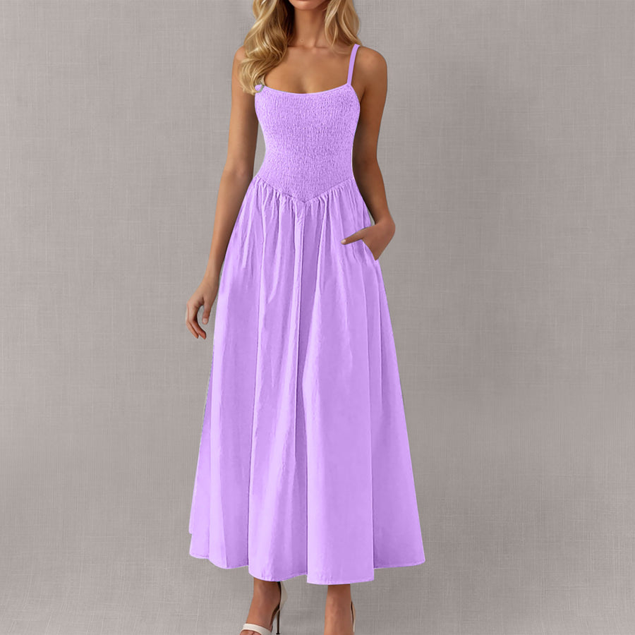 Adjustable-strap Ruffled-straps Pocket Dress for Ladies