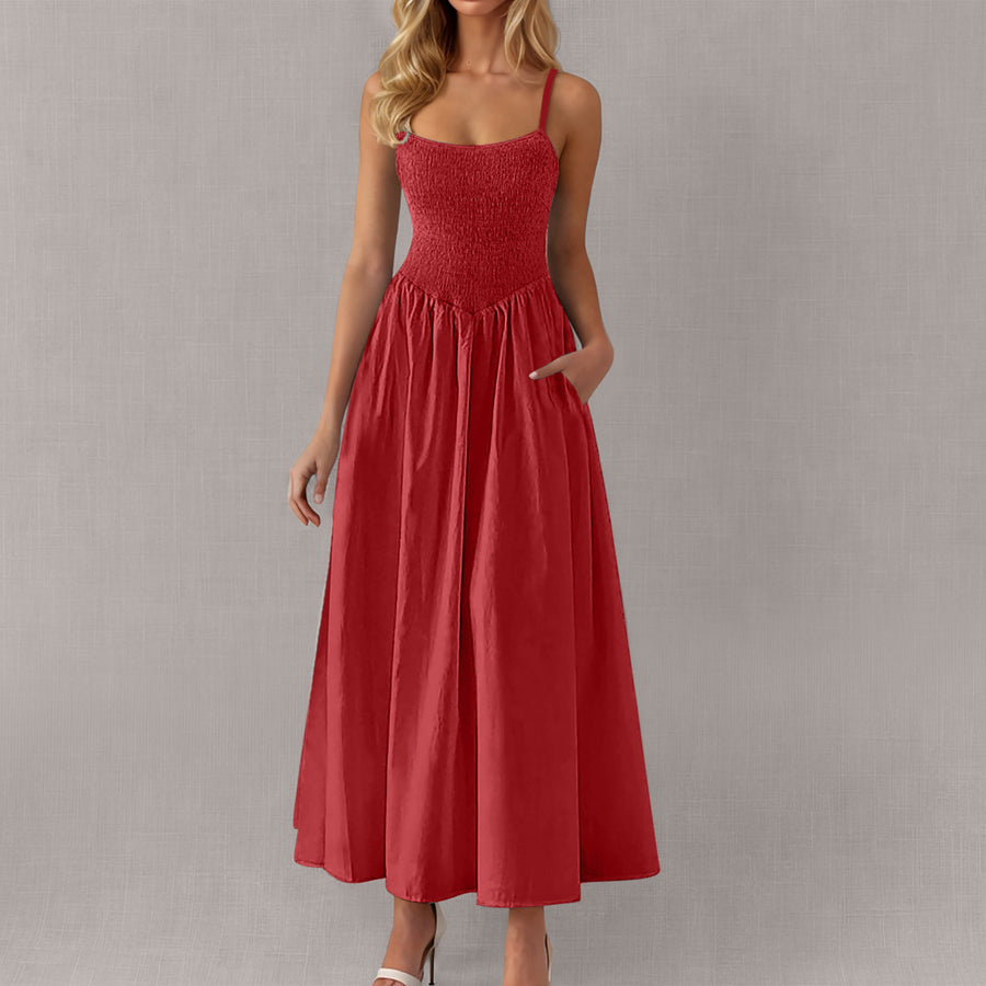 Adjustable-strap Ruffled-straps Pocket Dress for Ladies