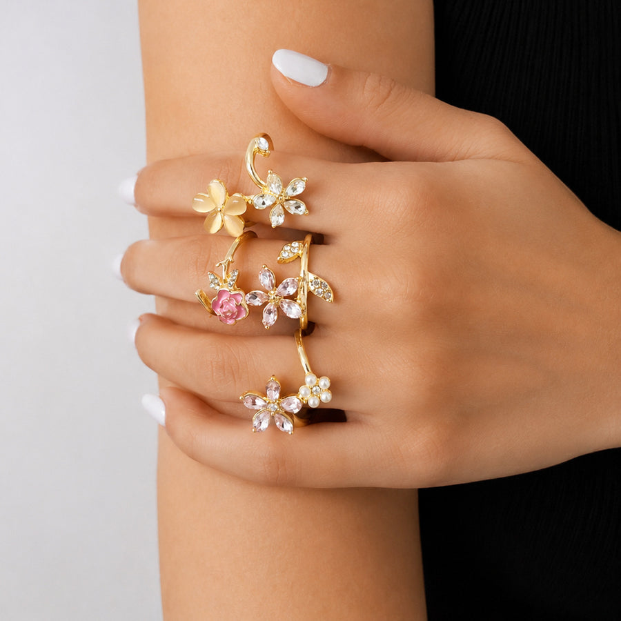 Floral Oil-drop Design Multi-layer Ring Set for Effortless Style